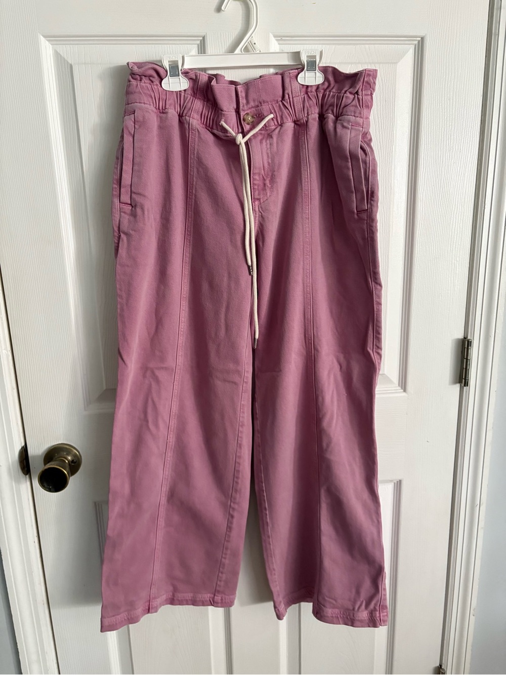 American Eagle Outfitters Rose Pink Drawstring Wide-Leg Jeans